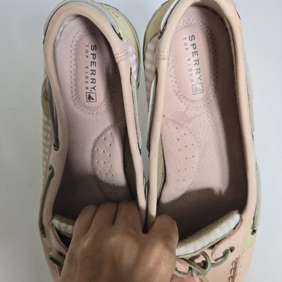 Sperry top sider pink leather boat shoes loafers slip on stripes sz 7.5 - Picture 2 of 6